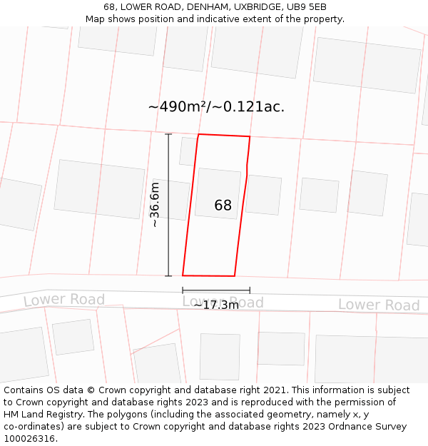 68, LOWER ROAD, DENHAM, UXBRIDGE, UB9 5EB: Plot and title map