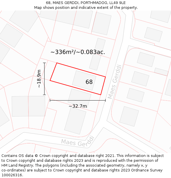 68, MAES GERDDI, PORTHMADOG, LL49 9LE: Plot and title map