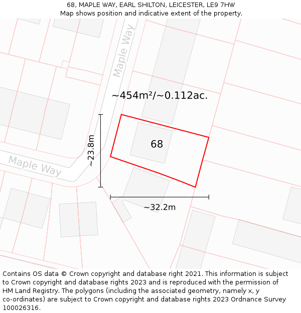 68, MAPLE WAY, EARL SHILTON, LEICESTER, LE9 7HW: Plot and title map