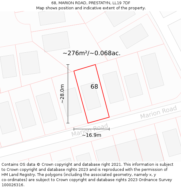 68, MARION ROAD, PRESTATYN, LL19 7DF: Plot and title map