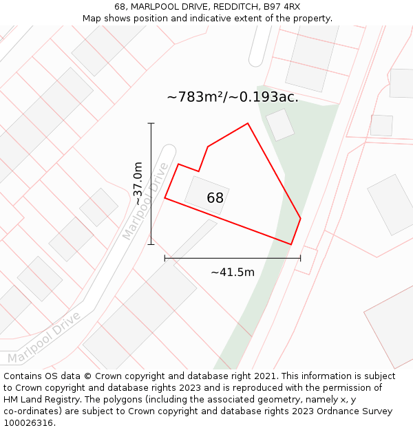 68, MARLPOOL DRIVE, REDDITCH, B97 4RX: Plot and title map