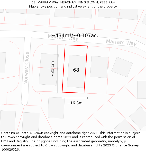 68, MARRAM WAY, HEACHAM, KING'S LYNN, PE31 7AH: Plot and title map