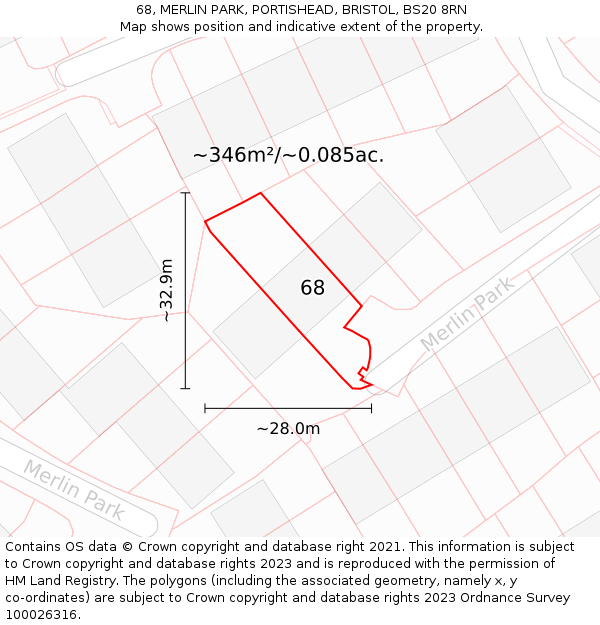 68, MERLIN PARK, PORTISHEAD, BRISTOL, BS20 8RN: Plot and title map