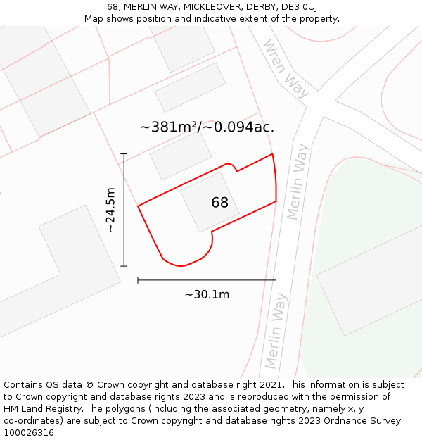 68, MERLIN WAY, MICKLEOVER, DERBY, DE3 0UJ: Plot and title map