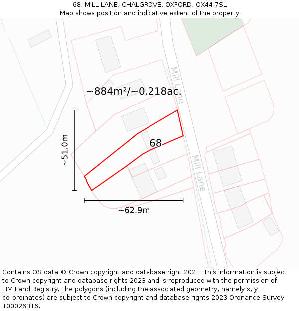 68, MILL LANE, CHALGROVE, OXFORD, OX44 7SL: Plot and title map