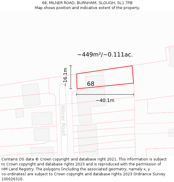 68, MILNER ROAD, BURNHAM, SLOUGH, SL1 7PB: Plot and title map