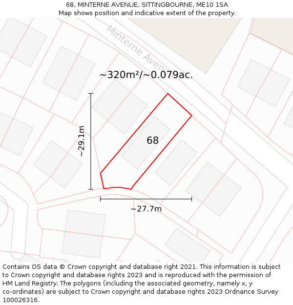 68, MINTERNE AVENUE, SITTINGBOURNE, ME10 1SA: Plot and title map