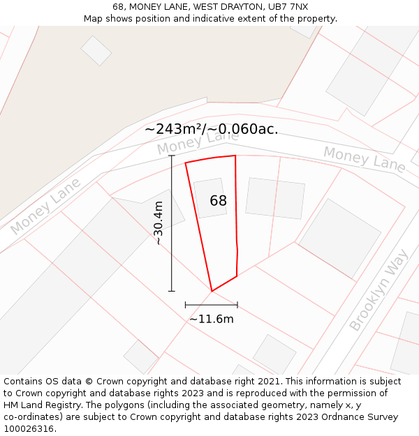 68, MONEY LANE, WEST DRAYTON, UB7 7NX: Plot and title map