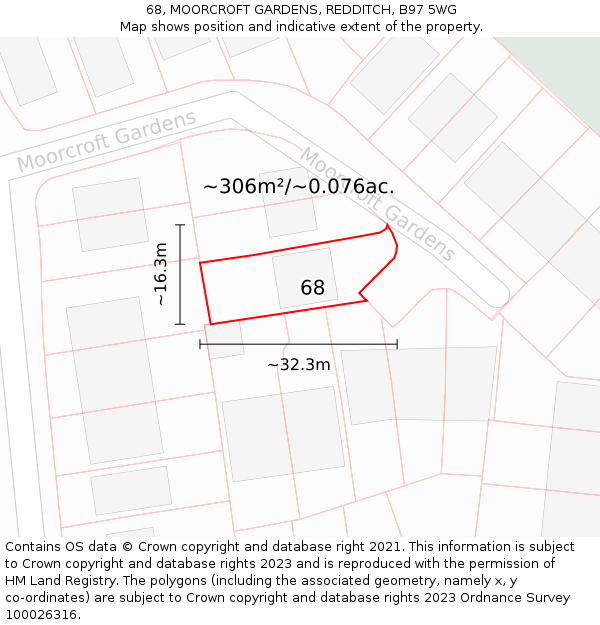 68, MOORCROFT GARDENS, REDDITCH, B97 5WG: Plot and title map