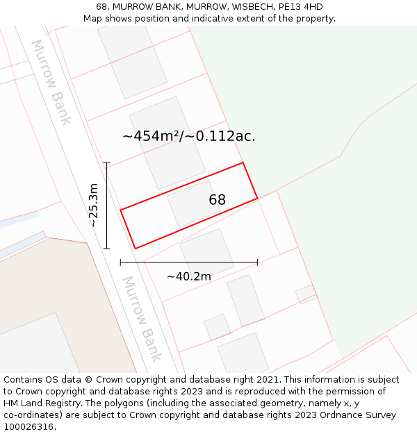 68, MURROW BANK, MURROW, WISBECH, PE13 4HD: Plot and title map