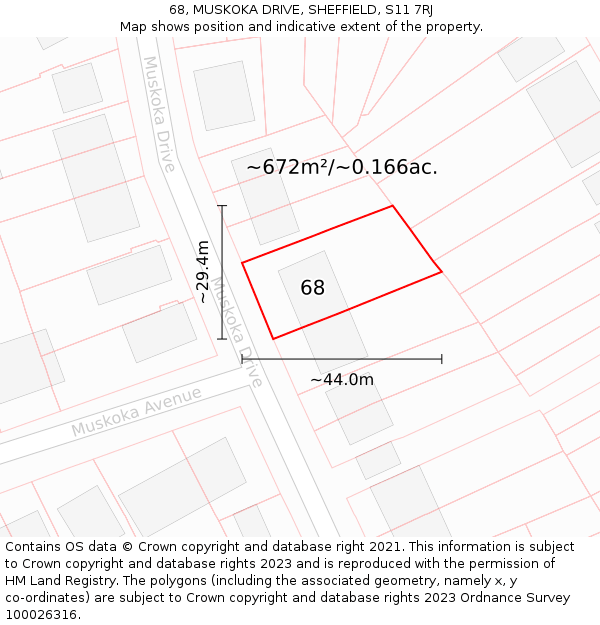 68, MUSKOKA DRIVE, SHEFFIELD, S11 7RJ: Plot and title map