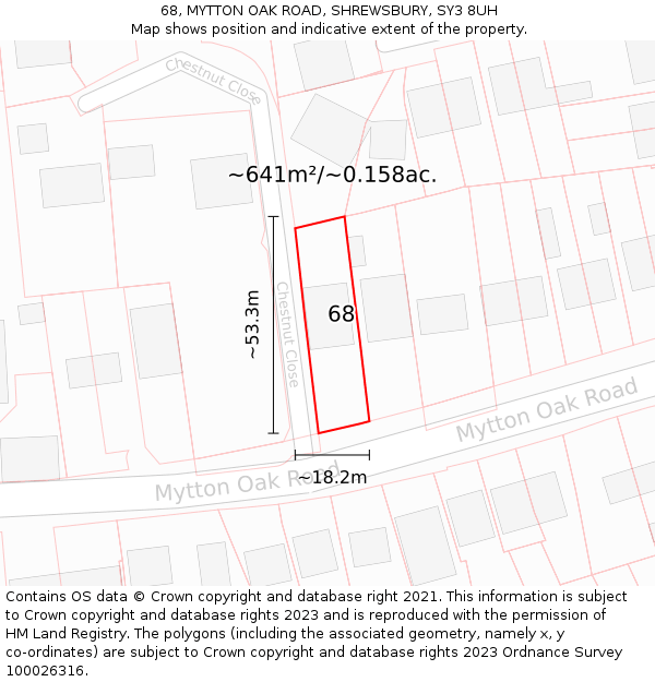 68, MYTTON OAK ROAD, SHREWSBURY, SY3 8UH: Plot and title map