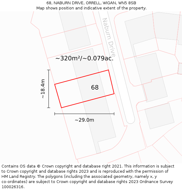 68, NABURN DRIVE, ORRELL, WIGAN, WN5 8SB: Plot and title map