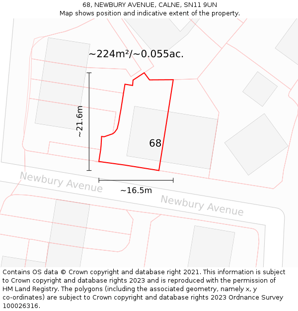 68, NEWBURY AVENUE, CALNE, SN11 9UN: Plot and title map