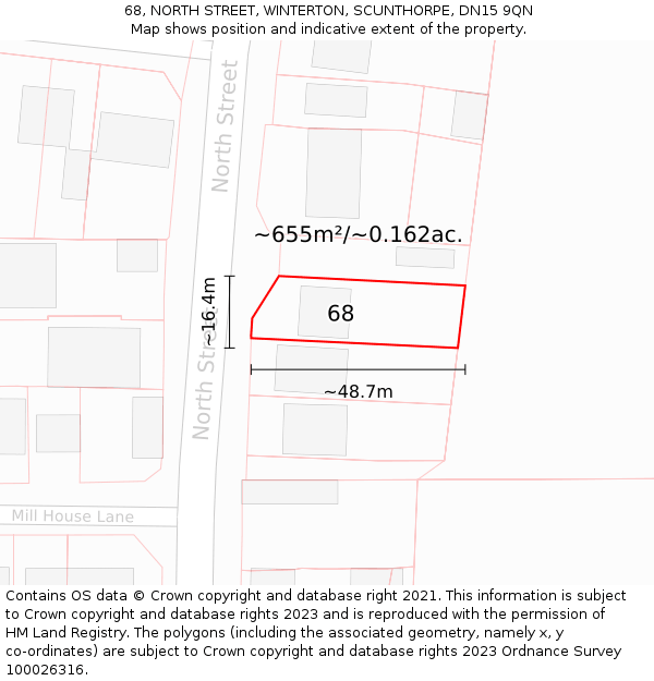 68, NORTH STREET, WINTERTON, SCUNTHORPE, DN15 9QN: Plot and title map