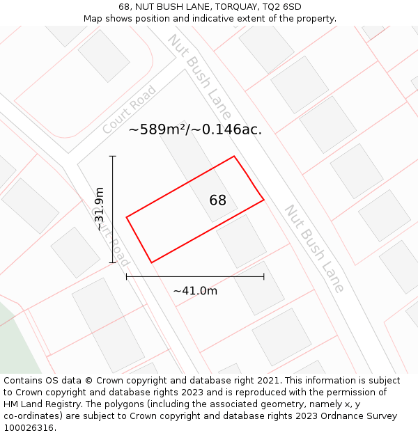 68, NUT BUSH LANE, TORQUAY, TQ2 6SD: Plot and title map