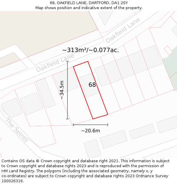 68, OAKFIELD LANE, DARTFORD, DA1 2SY: Plot and title map