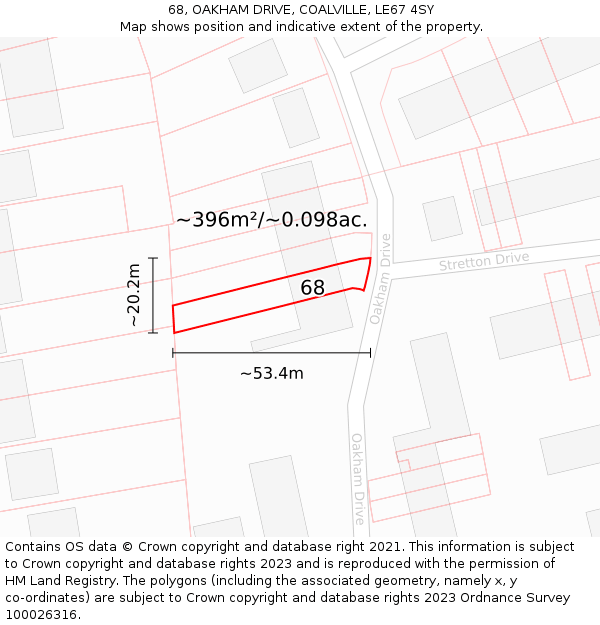 68, OAKHAM DRIVE, COALVILLE, LE67 4SY: Plot and title map