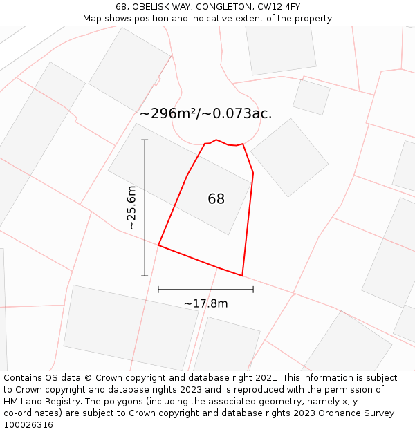 68, OBELISK WAY, CONGLETON, CW12 4FY: Plot and title map