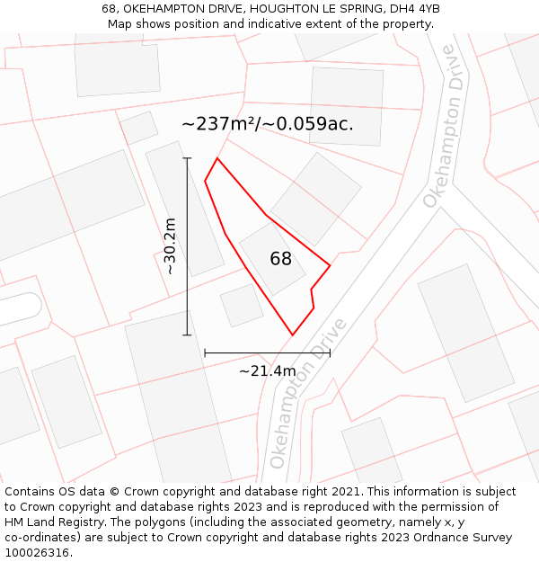 68, OKEHAMPTON DRIVE, HOUGHTON LE SPRING, DH4 4YB: Plot and title map