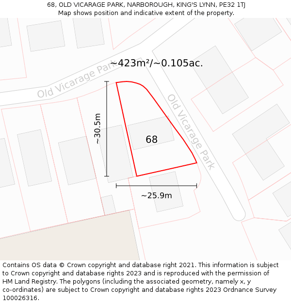 68, OLD VICARAGE PARK, NARBOROUGH, KING'S LYNN, PE32 1TJ: Plot and title map