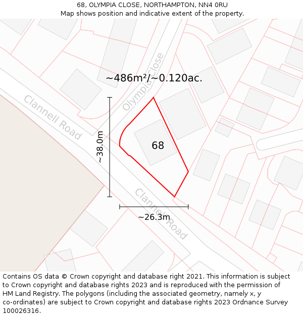 68, OLYMPIA CLOSE, NORTHAMPTON, NN4 0RU: Plot and title map