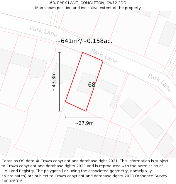 68, PARK LANE, CONGLETON, CW12 3DD: Plot and title map