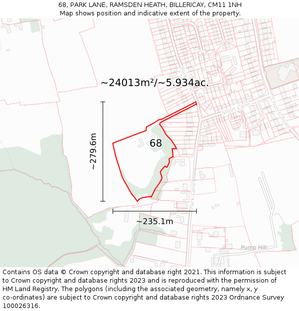 68, PARK LANE, RAMSDEN HEATH, BILLERICAY, CM11 1NH: Plot and title map