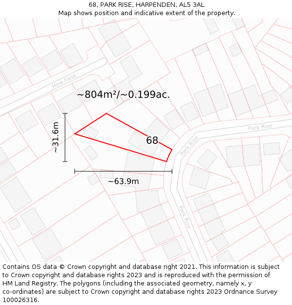 68, PARK RISE, HARPENDEN, AL5 3AL: Plot and title map