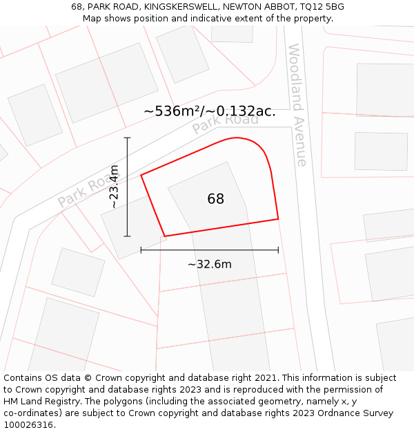 68, PARK ROAD, KINGSKERSWELL, NEWTON ABBOT, TQ12 5BG: Plot and title map