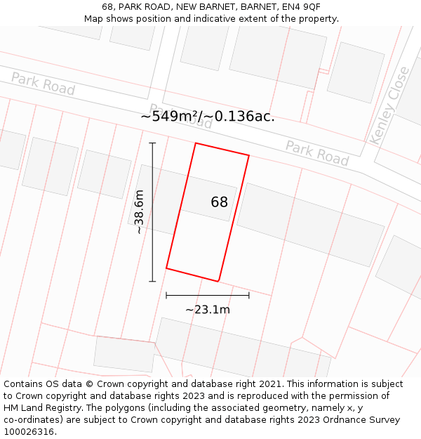 68, PARK ROAD, NEW BARNET, BARNET, EN4 9QF: Plot and title map