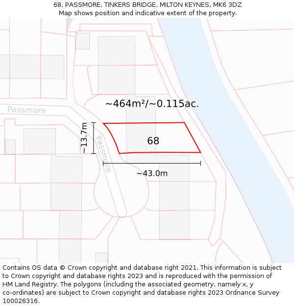 68, PASSMORE, TINKERS BRIDGE, MILTON KEYNES, MK6 3DZ: Plot and title map