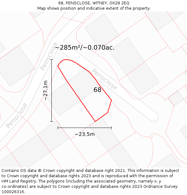 68, PENSCLOSE, WITNEY, OX28 2EQ: Plot and title map