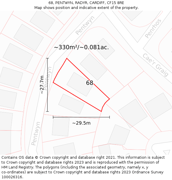 68, PENTWYN, RADYR, CARDIFF, CF15 8RE: Plot and title map