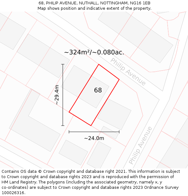 68, PHILIP AVENUE, NUTHALL, NOTTINGHAM, NG16 1EB: Plot and title map