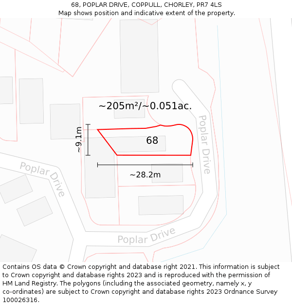 68, POPLAR DRIVE, COPPULL, CHORLEY, PR7 4LS: Plot and title map