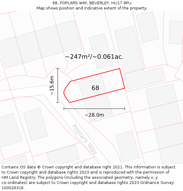 68, POPLARS WAY, BEVERLEY, HU17 8PU: Plot and title map