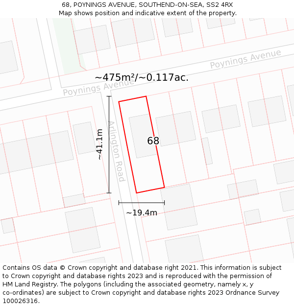 68, POYNINGS AVENUE, SOUTHEND-ON-SEA, SS2 4RX: Plot and title map