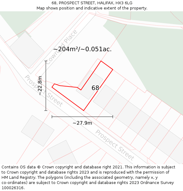 68, PROSPECT STREET, HALIFAX, HX3 6LG: Plot and title map