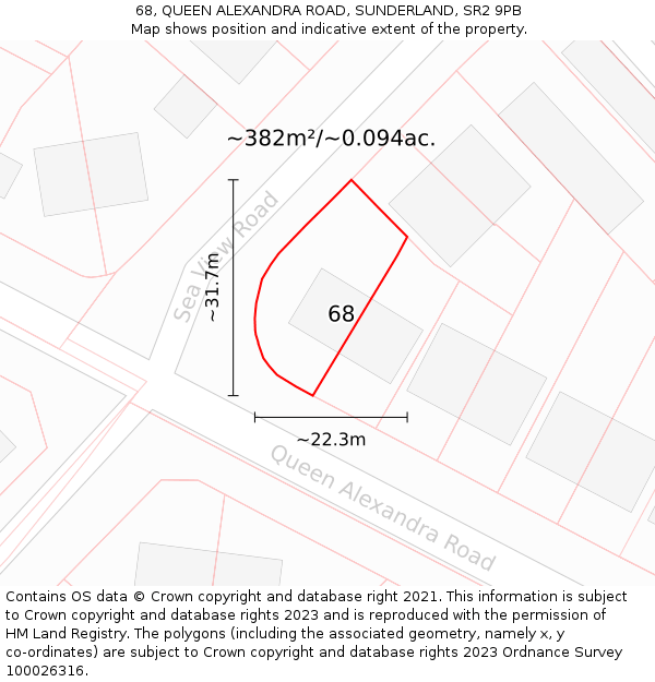 68, QUEEN ALEXANDRA ROAD, SUNDERLAND, SR2 9PB: Plot and title map