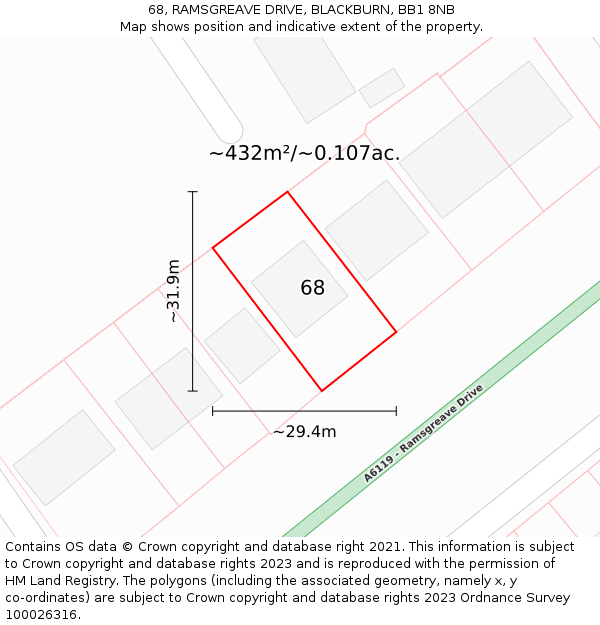 68, RAMSGREAVE DRIVE, BLACKBURN, BB1 8NB: Plot and title map