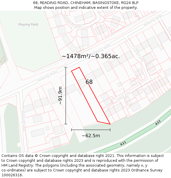 68, READING ROAD, CHINEHAM, BASINGSTOKE, RG24 8LP: Plot and title map