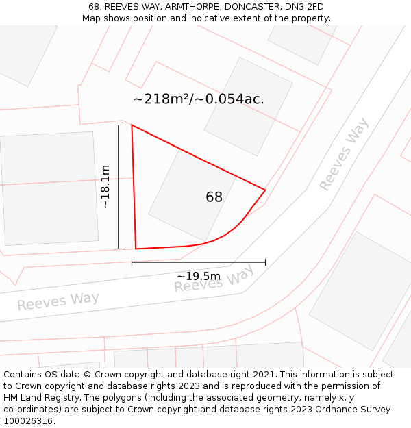 68, REEVES WAY, ARMTHORPE, DONCASTER, DN3 2FD: Plot and title map