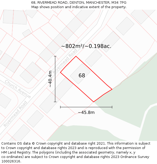 68, RIVERMEAD ROAD, DENTON, MANCHESTER, M34 7PG: Plot and title map