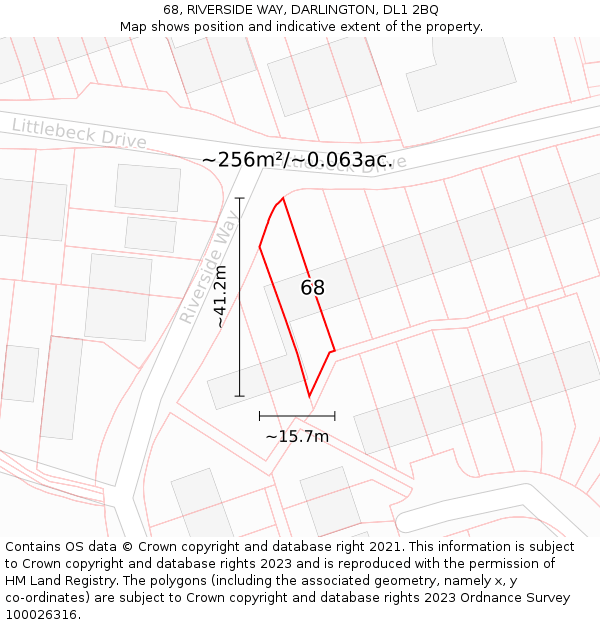 68, RIVERSIDE WAY, DARLINGTON, DL1 2BQ: Plot and title map