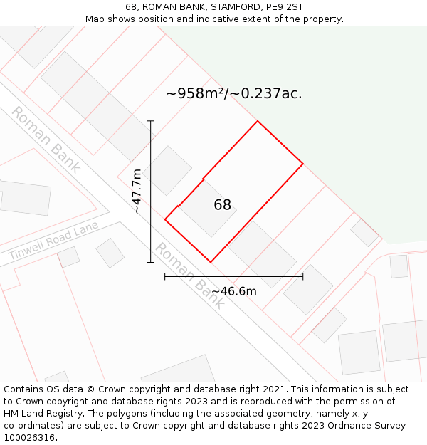 68, ROMAN BANK, STAMFORD, PE9 2ST: Plot and title map