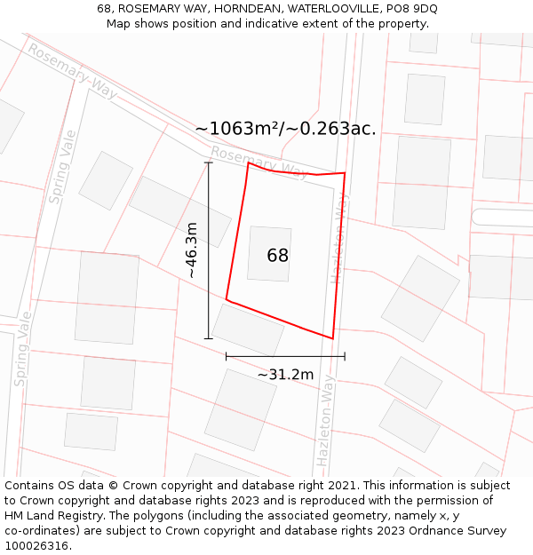 68, ROSEMARY WAY, HORNDEAN, WATERLOOVILLE, PO8 9DQ: Plot and title map