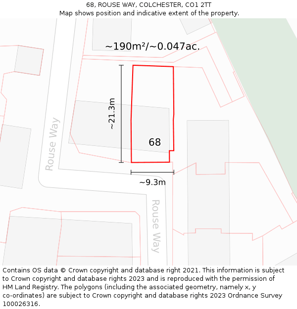 68, ROUSE WAY, COLCHESTER, CO1 2TT: Plot and title map