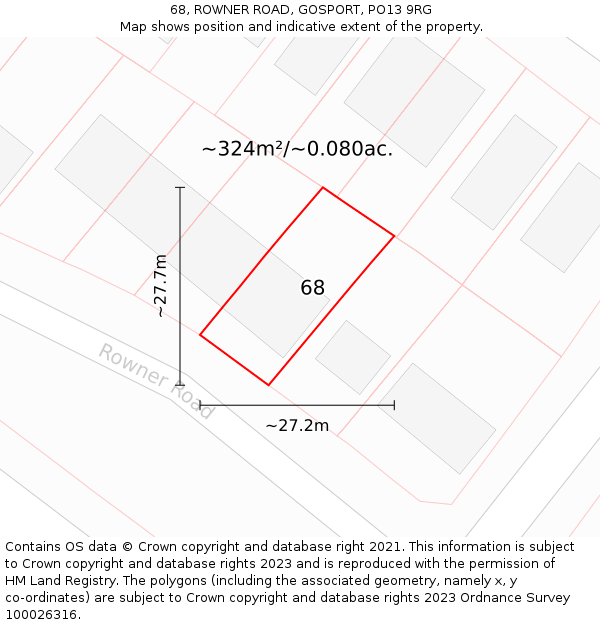 68, ROWNER ROAD, GOSPORT, PO13 9RG: Plot and title map