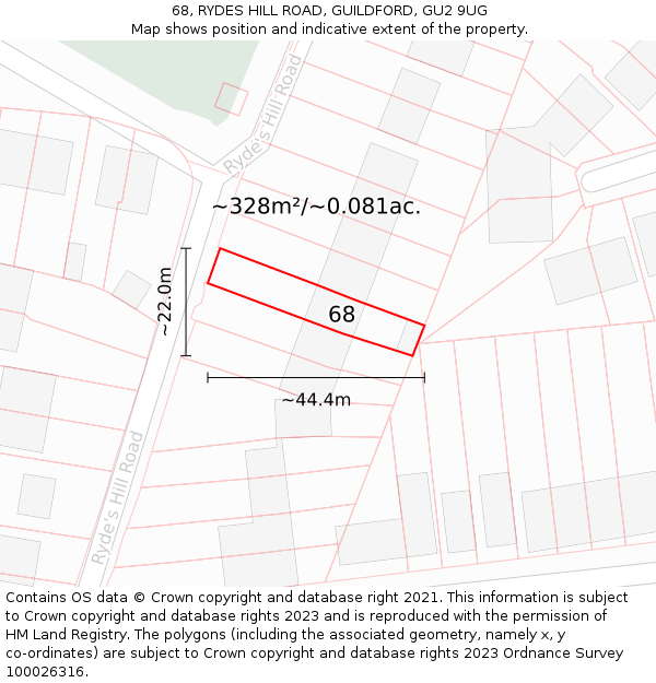 68, RYDES HILL ROAD, GUILDFORD, GU2 9UG: Plot and title map